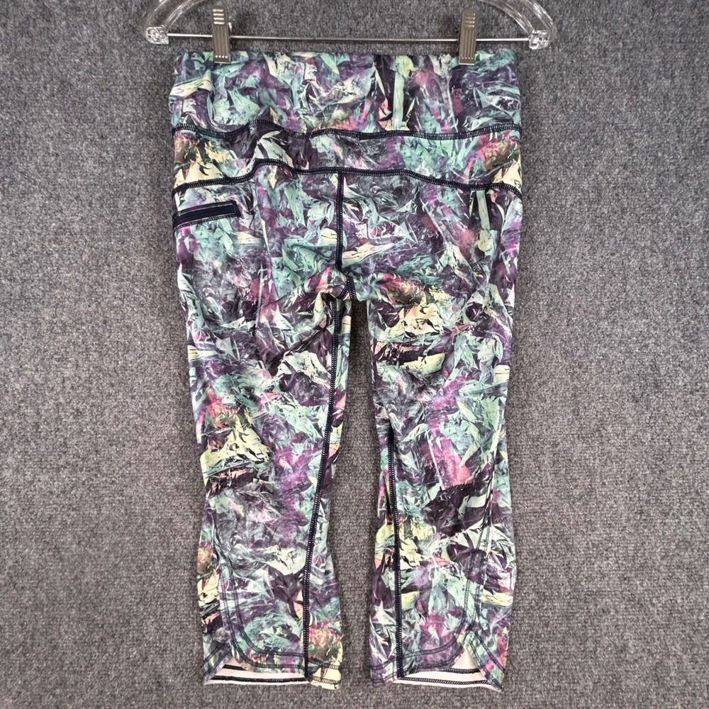 Lululemon Run Inspire Crop Leggings Size 8 Pants Multi Color Pocket Yoga Capri - Picture 2 of 7